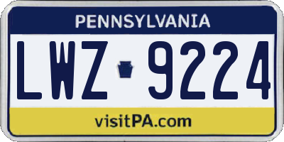 PA license plate LWZ9224