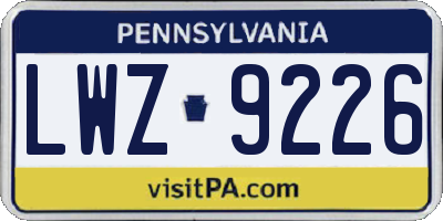 PA license plate LWZ9226