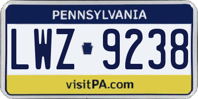 PA license plate LWZ9238