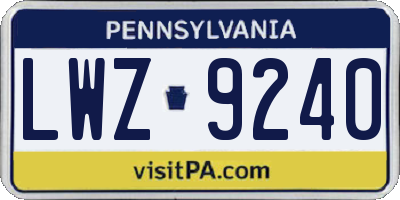 PA license plate LWZ9240