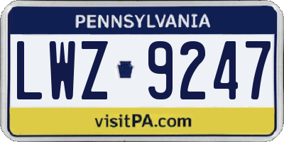 PA license plate LWZ9247