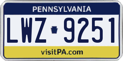 PA license plate LWZ9251