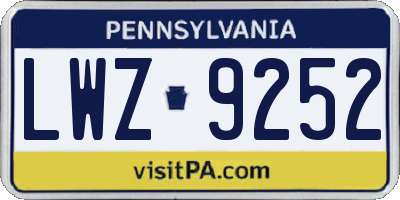 PA license plate LWZ9252