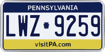 PA license plate LWZ9259