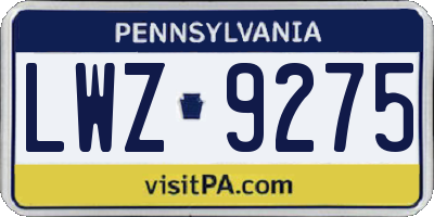 PA license plate LWZ9275