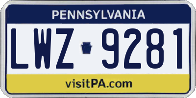 PA license plate LWZ9281