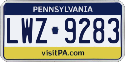 PA license plate LWZ9283