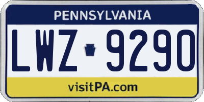 PA license plate LWZ9290