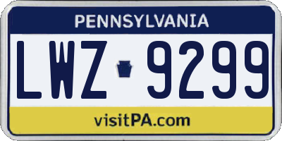 PA license plate LWZ9299