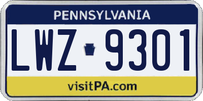PA license plate LWZ9301
