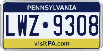 PA license plate LWZ9308