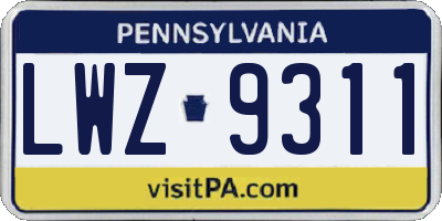 PA license plate LWZ9311