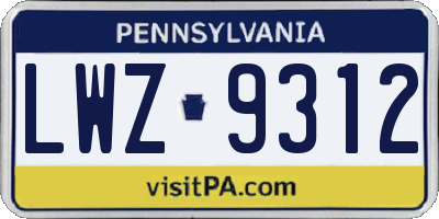 PA license plate LWZ9312