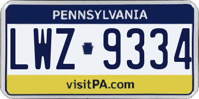 PA license plate LWZ9334