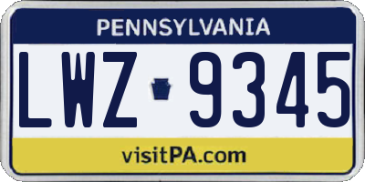 PA license plate LWZ9345
