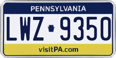 PA license plate LWZ9350