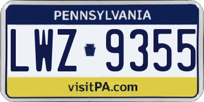 PA license plate LWZ9355