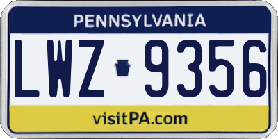 PA license plate LWZ9356