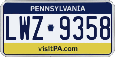 PA license plate LWZ9358