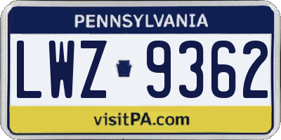 PA license plate LWZ9362