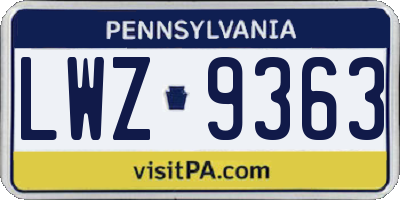 PA license plate LWZ9363