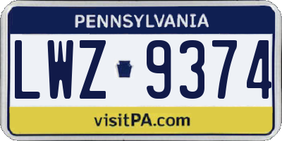 PA license plate LWZ9374