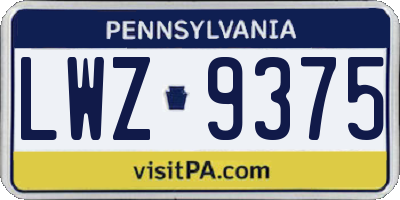 PA license plate LWZ9375