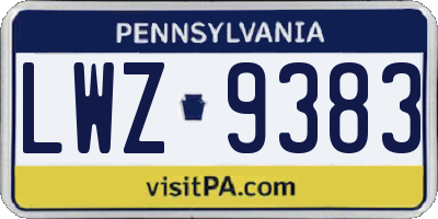 PA license plate LWZ9383