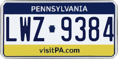 PA license plate LWZ9384