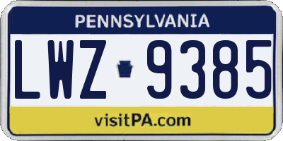 PA license plate LWZ9385