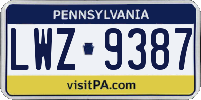 PA license plate LWZ9387