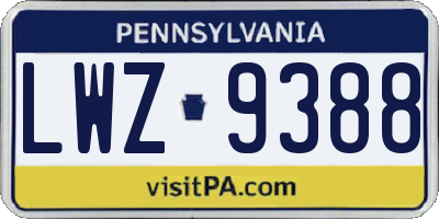 PA license plate LWZ9388