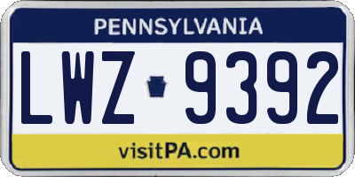 PA license plate LWZ9392