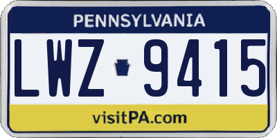 PA license plate LWZ9415