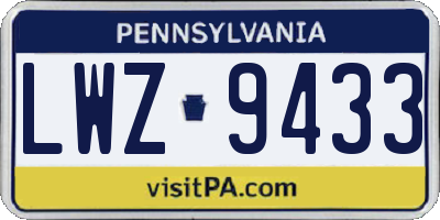 PA license plate LWZ9433
