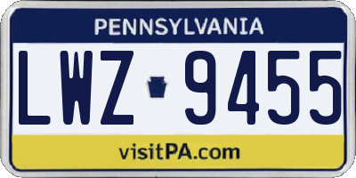 PA license plate LWZ9455