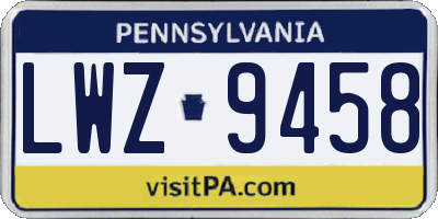 PA license plate LWZ9458
