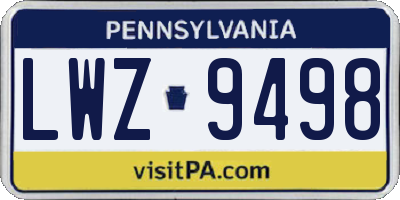 PA license plate LWZ9498