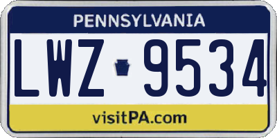 PA license plate LWZ9534