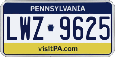 PA license plate LWZ9625