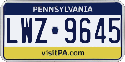 PA license plate LWZ9645