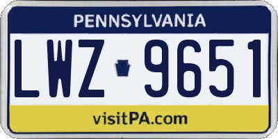 PA license plate LWZ9651