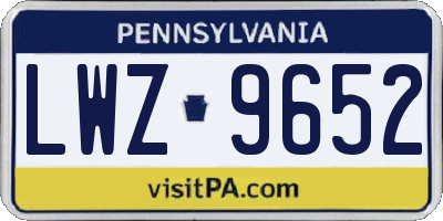 PA license plate LWZ9652
