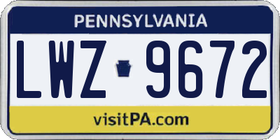 PA license plate LWZ9672