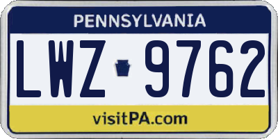 PA license plate LWZ9762
