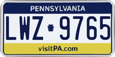 PA license plate LWZ9765