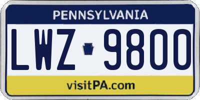 PA license plate LWZ9800