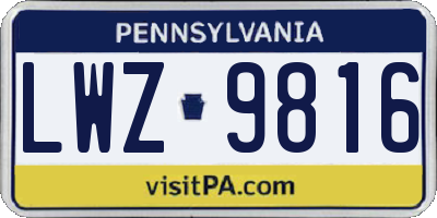 PA license plate LWZ9816