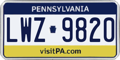 PA license plate LWZ9820