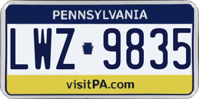 PA license plate LWZ9835